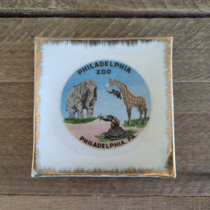 Vtg 1960s Porcelain Souvenir Philadelphia Zoo Hangable Mini Plate Trinket Dish